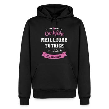 Certifiée meilleure tutrice du monde - Sweat à capuche Premium bio Homme - noir - Devant - Nico (187cm)