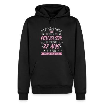 Une princesse et d'avoir 27 ans, Cadeau 27 ans - Sweat à capuche Premium bio Homme - noir - Devant - Nico (187cm)
