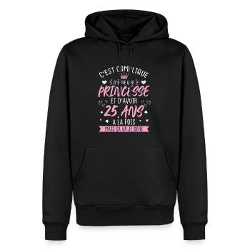 Une princesse et d'avoir 25 ans, Cadeau 25 ans - Sweat à capuche Premium bio Homme - noir - Devant - Nico (187cm)