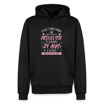 Une princesse et d'avoir 24 ans, Cadeau 24 ans - Sweat à capuche Premium bio Homme - noir - Devant - Nico (187cm)