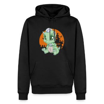 Un dinosaure lit le livre Dino Dino’s bookworm - Sweat à capuche Premium bio Homme - noir - Devant - Nico (187cm)