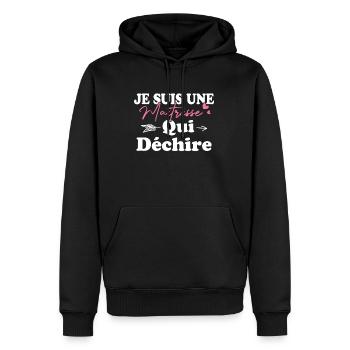 Je suis une Maîtresse qui déchiiiire - Sweat à capuche Premium bio Homme - noir - Devant - Nico (187cm)