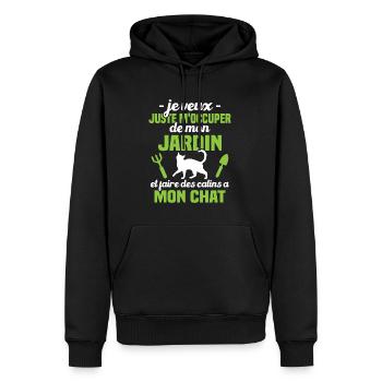 M'occuper de mon jardin - Cadeau jardinier chat - Sweat à capuche Premium bio Homme - noir - Devant - Nico (187cm)