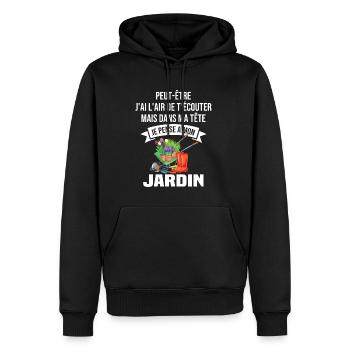 Dans ma tête je pense a mon jardin - Sweat à capuche Premium bio Homme - noir - Devant - Nico (187cm)