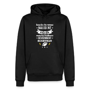 Hommes égaux meilleurs deviennent rugbymen - Sweat à capuche Premium bio Homme - noir - Devant - Nico (187cm)