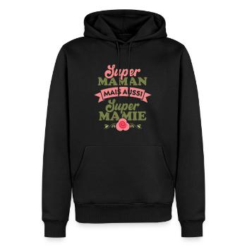 Super Maman mais aussi super Mamie - Sweat à capuche Premium bio Homme - noir - Devant - Nico (187cm)