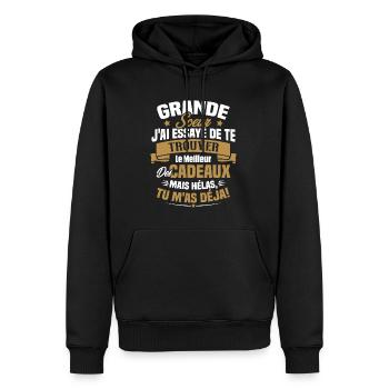 Grande Soeur J'ai essayé de te trouver des cadeaux - Sweat à capuche Premium bio Homme - noir - Devant - Nico (187cm)