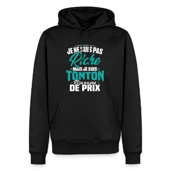 Je ne suis pas riche mais je suis tonton - Sweat à capuche Premium bio Homme - noir - Devant - Nico (187cm)