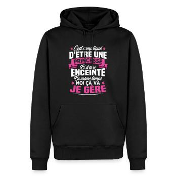Une Princesse et Enceinte - Sweat à capuche Premium bio Homme - noir - Devant - Nico (187cm)