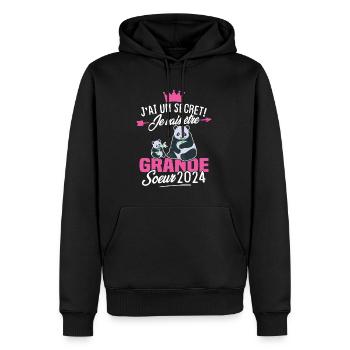 J'ai un secret Je Vais Être Grande Soeur 2024 - Sweat à capuche Premium bio Homme - noir - Devant - Nico (187cm)