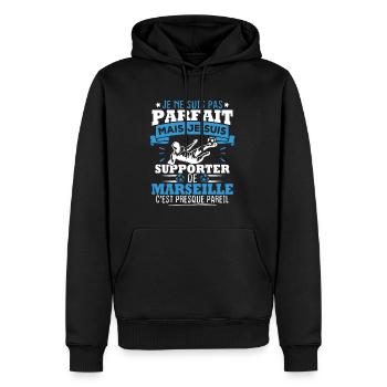 Pas parfait mais je suis supporter de marseille - Sweat à capuche Premium bio Homme - noir - Devant - Nico (187cm)