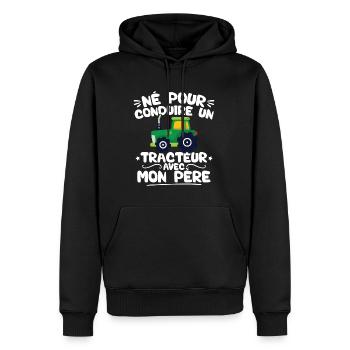 Né pour conduire un tracteur avec mon père - Sweat à capuche Premium bio Homme - noir - Devant - Nico (187cm)