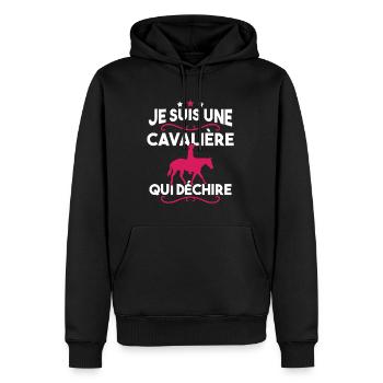 Je suis une cavalière qui déchire - Sweat à capuche Premium bio Homme - noir - Devant - Nico (187cm)