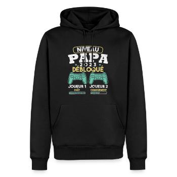 Niveau papa débloqué futur père 2023 - Sweat à capuche Premium bio Homme - noir - Devant - Nico (187cm)