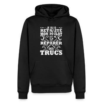 Retraité mon boulot est de réparer des trucs - Sweat à capuche Premium bio Homme - noir - Devant - Nico (187cm)