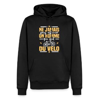 Ne jamais sous-estimer un homme qui fait du vélo - Sweat à capuche Premium bio Homme - noir - Devant - Nico (187cm)