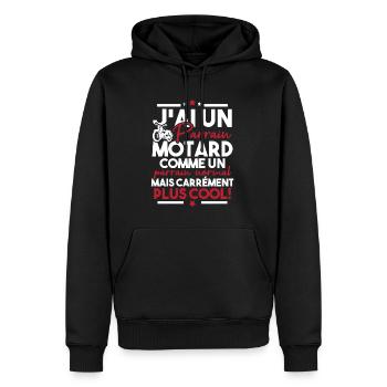 J ai un parrain motard comme un parrain normal - Sweat à capuche Premium bio Homme - noir - Devant - Nico (187cm)
