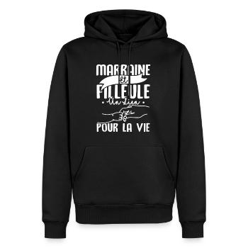 Marraine et filleule - Sweat à capuche Premium bio Homme - noir - Devant - Nico (187cm)
