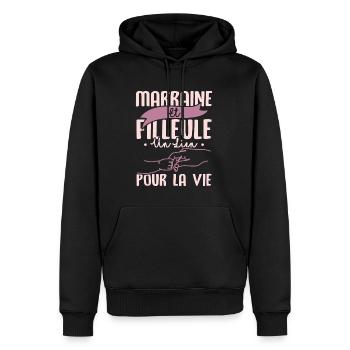Marraine et filleule - Sweat à capuche Premium bio Homme - noir - Devant - Nico (187cm)