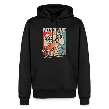 Niveau Grand Frère Débloqué - Sweat à capuche Premium bio Homme - noir - Devant - Nico (187cm)
