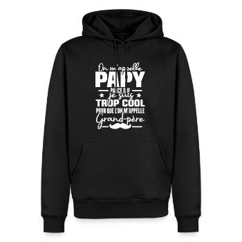 Papy car je suis trop cool / Cadeau grand-père - Sweat à capuche Premium bio Homme - noir - Devant - Nico (187cm)