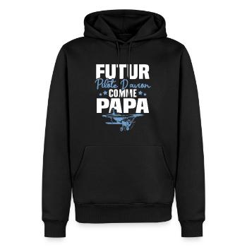 Futur Pilote d'avion comme Papa - Sweat à capuche Premium bio Homme - noir - Devant - Nico (187cm)