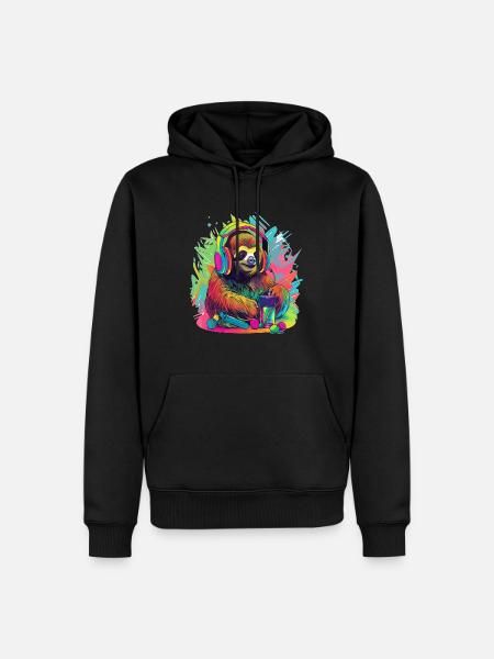 Musikliebhaber Faultier Techno Music Festival EDM - Männer Premium Bio Hoodie - Schwarz