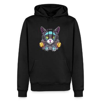 Festival de musique Rave Cat Electronic Party - Sweat à capuche Premium bio Homme - noir - Devant - Nico (187cm)