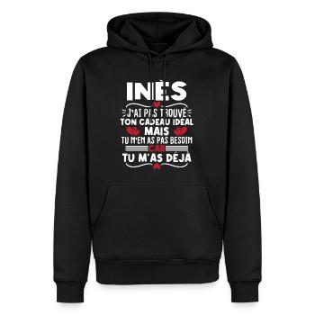 Inès j'ai pas trouvé ton cadeau idéal... - Sweat à capuche Premium bio Homme - noir - Devant - Nico (187cm)