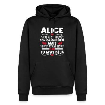 Alice j'ai pas trouvé ton cadeau idéal... - Sweat à capuche Premium bio Homme - noir - Devant - Nico (187cm)