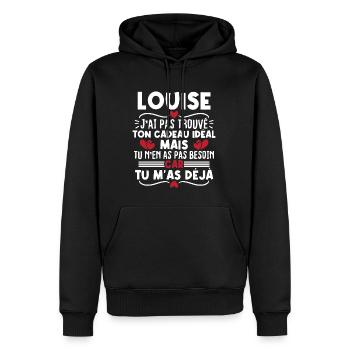 Louise j'ai pas trouvé ton cadeau idéal... - Sweat à capuche Premium bio Homme - noir - Devant - Nico (187cm)