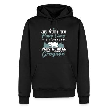 Je suis un papy ours grognon - cadeau humour papy - Sweat à capuche Premium bio Homme - noir - Devant - Nico (187cm)