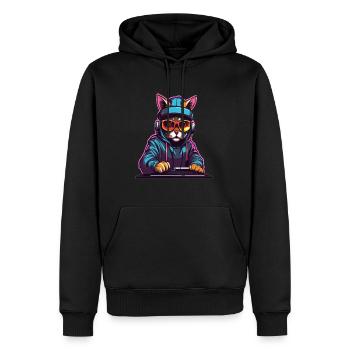 Cyberpunk Cat Music Lover Techno Festival - Männer Premium Bio Hoodie - Schwarz - Vorne - Nico (187cm)