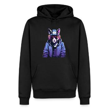 Techno Party Cat Cyberpunk DJ - Men’s Premium Organic Hoodie - black - Front - Nico (187cm)