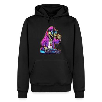 Techno, Cyberpunk, Dinosaurs, EDM, Music, Rave - Men’s Premium Organic Hoodie - black - Front - Nico (187cm)