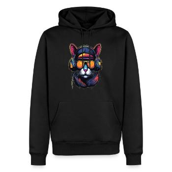 EDM Music Festival Cyberpunk DJ Cat Rave - Men’s Premium Organic Hoodie - black - Front - Nico (187cm)