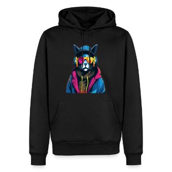 Cyberpunk Dj Cat Music Lover Techno - Sweat à capuche Premium bio Homme - noir - Devant - Nico (187cm)