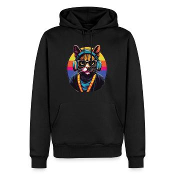 Music Party Cat Retro Cyberpunk Dj - Men’s Premium Organic Hoodie - black - Front - Nico (187cm)