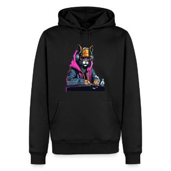 Techno DJ Cat Cyberpunk Music Rave - Men’s Premium Organic Hoodie - black - Front - Nico (187cm)