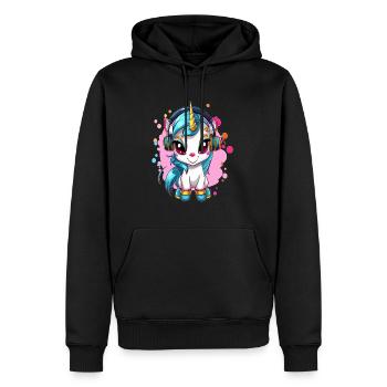 Niedlicher Cyberpunk Rave Einhorn DJ - Männer Premium Bio Hoodie - Schwarz - Vorne - Nico (187cm)