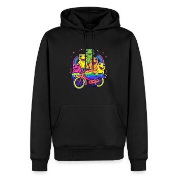 Funny Rainbow Frog Bicyclist Rave - Men’s Premium Organic Hoodie - black - Front - Nico (187cm)
