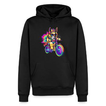 Trippy Bicyclist Cat Funny Rainbow Cat Psychedelic - Männer Premium Bio Hoodie - Schwarz - Vorne - Nico (187cm)