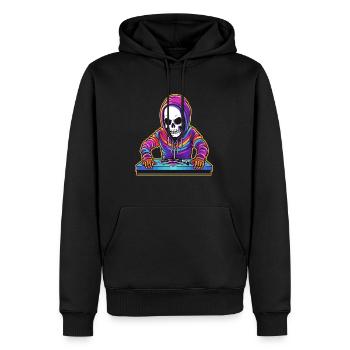 Techno Party Skeleton Rave DJ - Men’s Premium Organic Hoodie - black - Front - Nico (187cm)