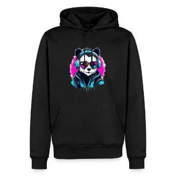 Drum and Bass Festival Cyberpunk Rave Panda - Männer Premium Bio Hoodie - Schwarz - Vorne - Nico (187cm)