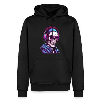 Rave Skull Cyberpunk Party Skeleton - Men’s Premium Organic Hoodie - black - Front - Nico (187cm)