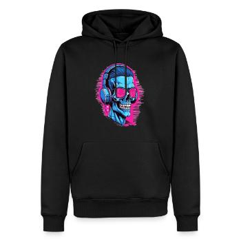 Skeleton DJ Cyberpunk Rave Skull - Men’s Premium Organic Hoodie - black - Front - Nico (187cm)