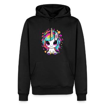 Niedlicher Einhorn DJ EDM Festival Raver - Männer Premium Bio Hoodie - Schwarz - Vorne - Nico (187cm)