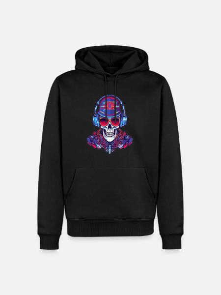 EDM Party Cyberpunk Dj Skeleton Raver - Männer Premium Bio Hoodie - Schwarz