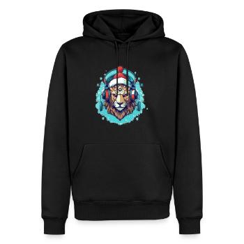 Cyberpunk Noël Lion Winter Festival Rave - Sweat à capuche Premium bio Homme - noir - Devant - Nico (187cm)