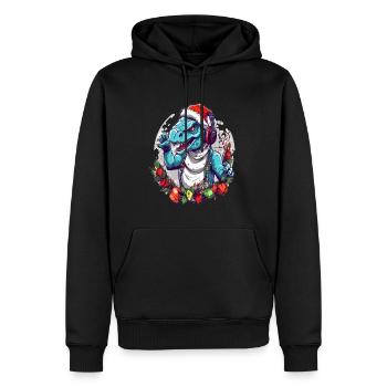 Party Weihnachten Dinosaurier DJ Winter Rave - Männer Premium Bio Hoodie - Schwarz - Vorne - Nico (187cm)
